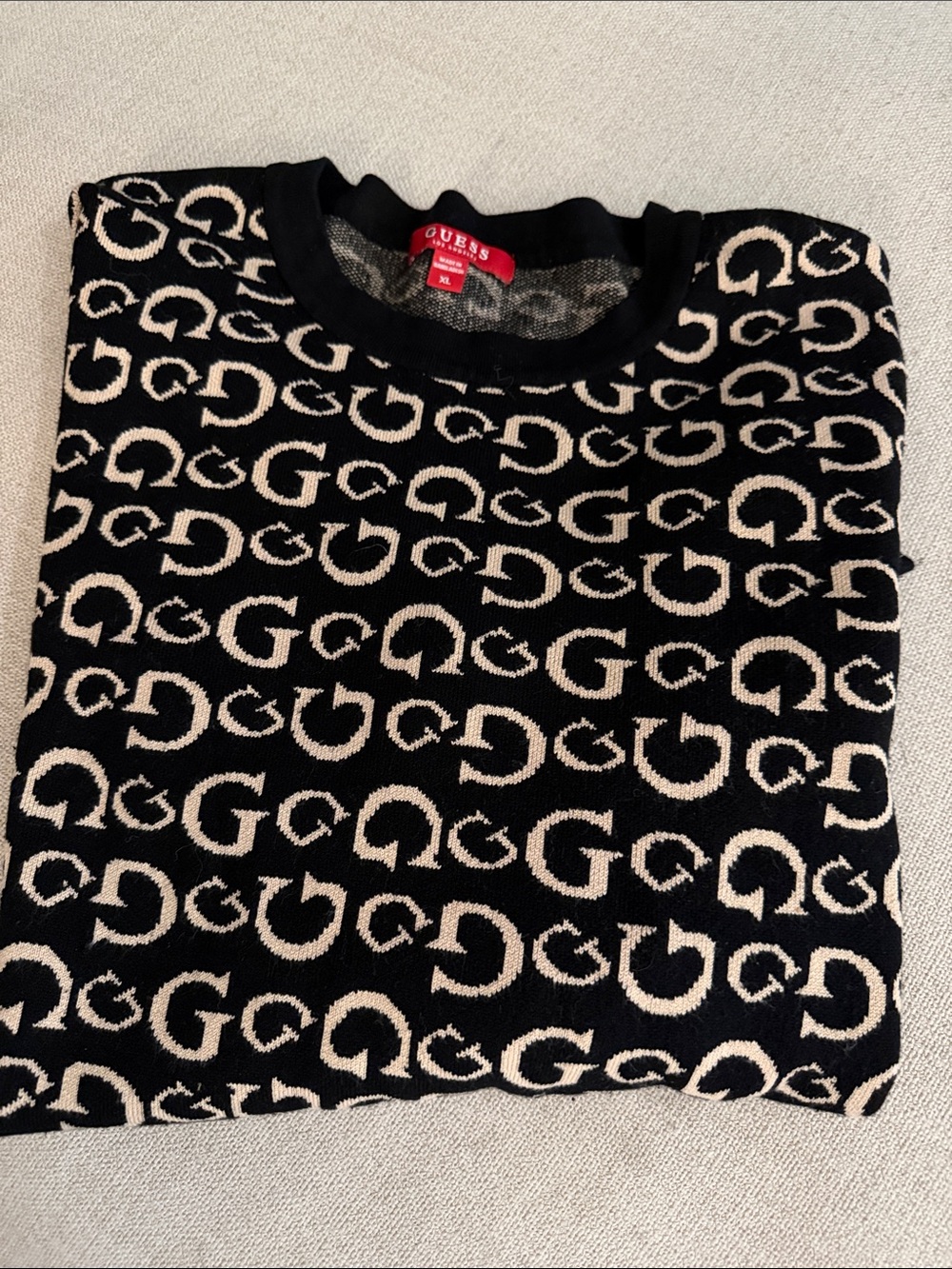 Guess Logo Knit Tee — Black & Cream